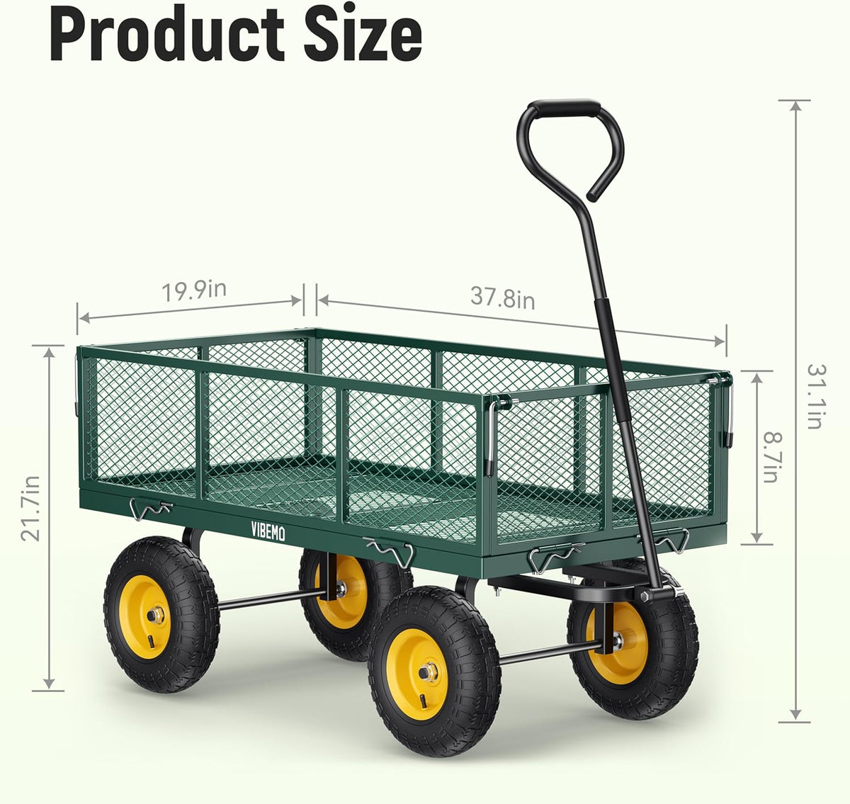 Steel Garden Cart, 2-in-1 1400 lbs Heavy Duty Utility Wagon, with Removable Mesh Sides to Convert into Flatbed, 240?? U-Turn 13" Pneumatic Tires Garden Wagon for Farm Yard Lawn Garden Camping
