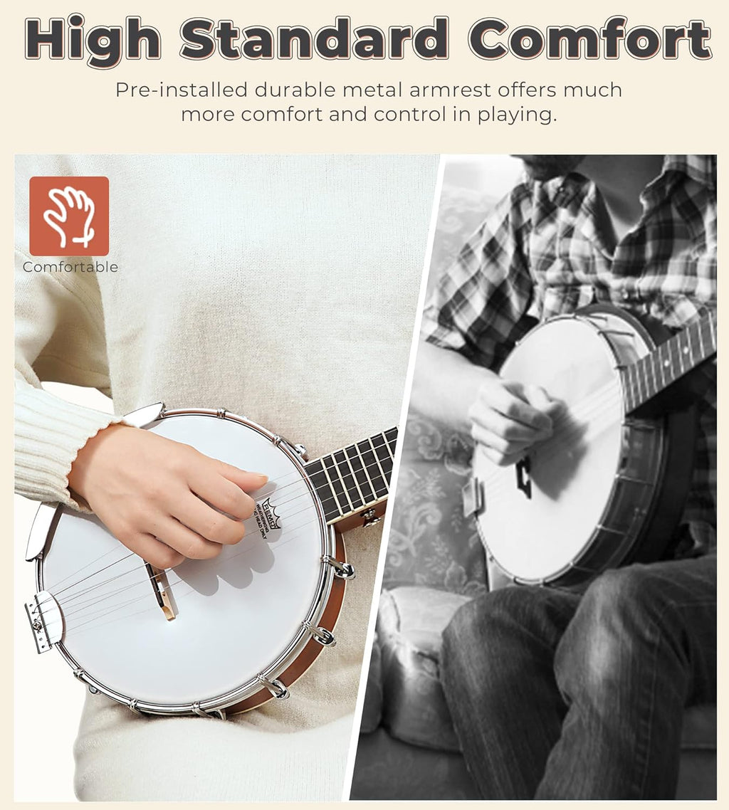 String Banjo 26 Inch, MINI Travel Banjo, Banjo Beginner Kit with Remo Head, Open Back & Closed Solid Back with beginner Kit, Comfortable Carrying Bag
