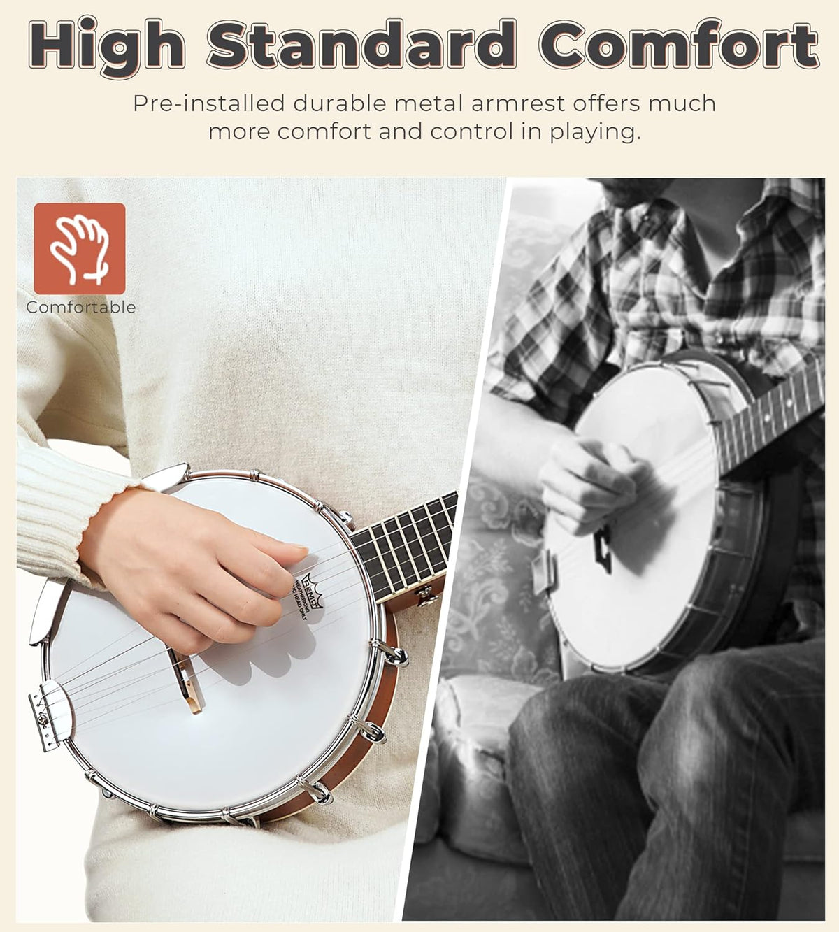 String Banjo 26 Inch, MINI Travel Banjo, Banjo Beginner Kit with Remo Head, Open Back & Closed Solid Back with beginner Kit, Comfortable Carrying Bag