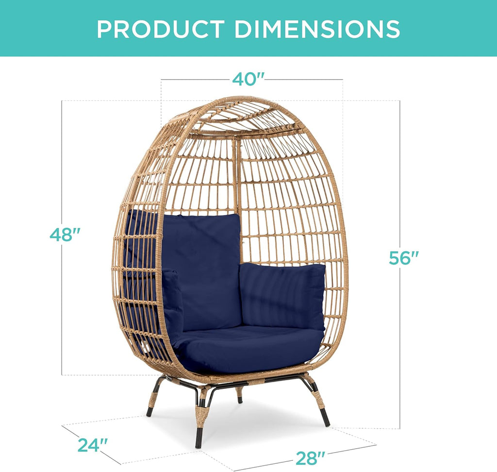 Best Choice Products Wicker Egg Chair, Oversized Indoor Outdoor Lounger for Patio, Backyard, Living Room w/ 4 Cushions, Steel Frame, 440lb Capacity - Ivory