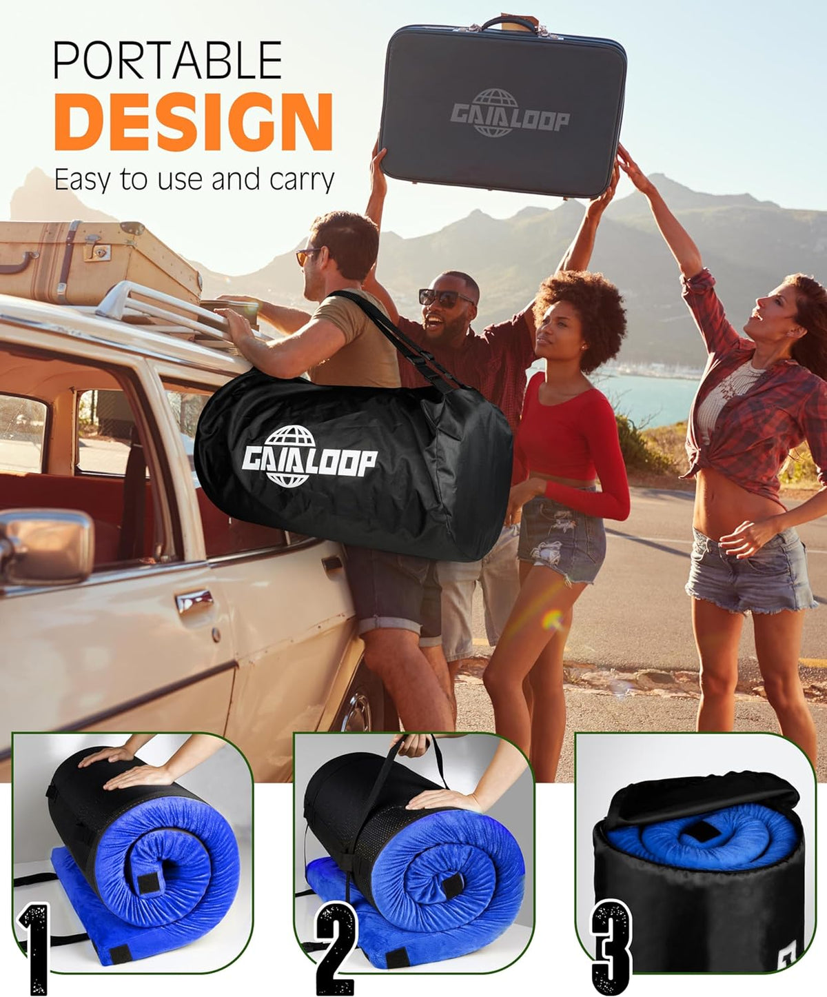 Thick Memory Foam Camping Pad Futon Mattress Full, Portable Floor Sleeping Mat Sleepover Guest Bed Roll Up Mattress for Indoor Outdoor Travel