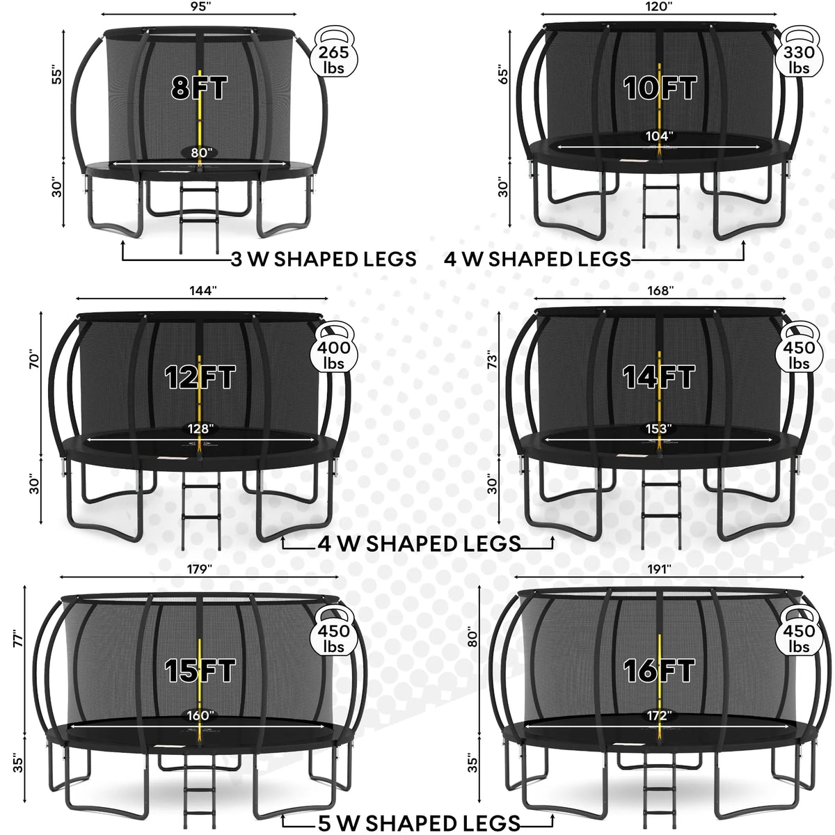 JUMPZYLLA 8FT Trampoline Outdoor with Enclosure for Kids