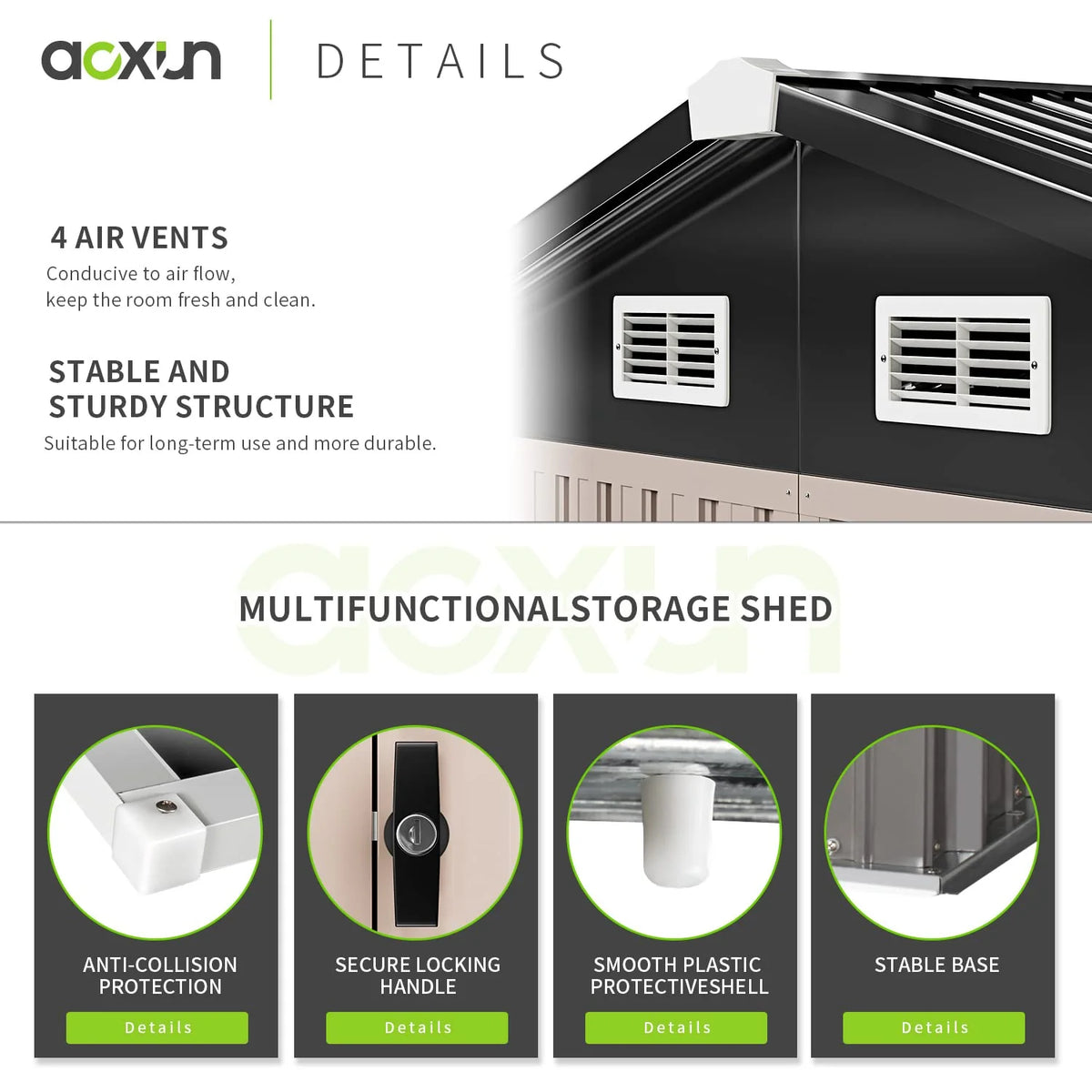 Aoxun 6.4x4 FT Outdoor Storage Shed for Tool, Garden