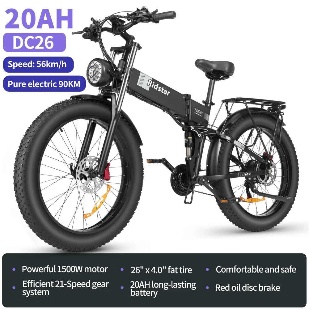 Eletric Bike for Adults, 750W Motor 48V 20Ah Removable Battery 26?? Fat Tire Folding E-Bike Shimano 21-Speed MTB Cycling UL2849