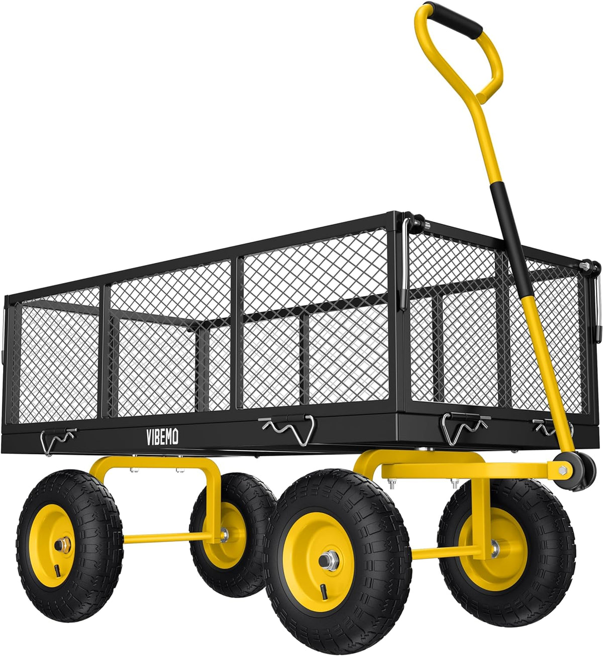 Steel Garden Cart, 2-in-1 1400 lbs Heavy Duty Utility Wagon, with Removable Mesh Sides to Convert into Flatbed, 240?? U-Turn 13" Pneumatic Tires Garden Wagon for Farm Yard Lawn Garden Camping