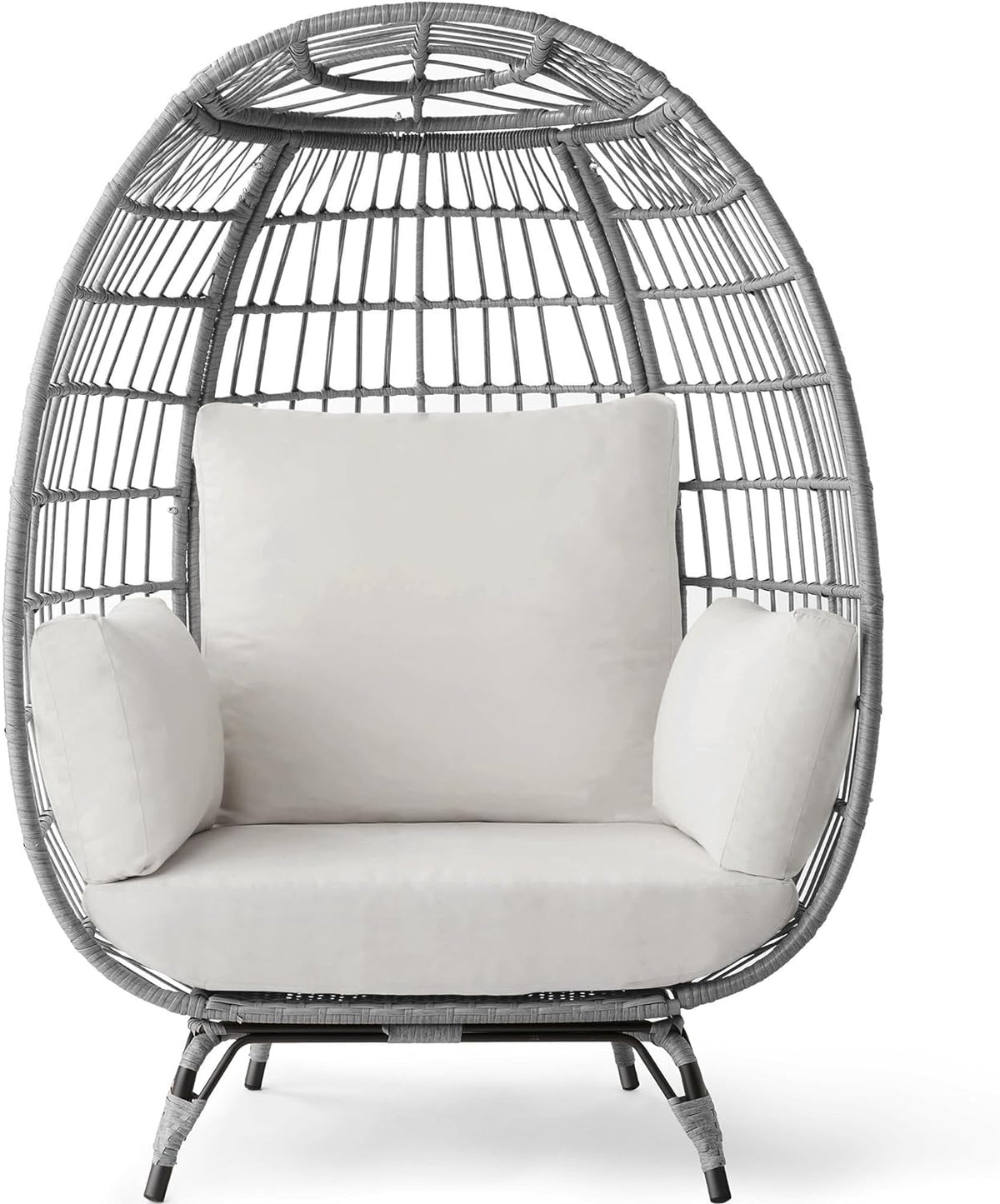 Best Choice Products Wicker Egg Chair, Oversized Indoor Outdoor Lounger for Patio, Backyard, Living Room w/ 4 Cushions, Steel Frame, 440lb Capacity - Ivory