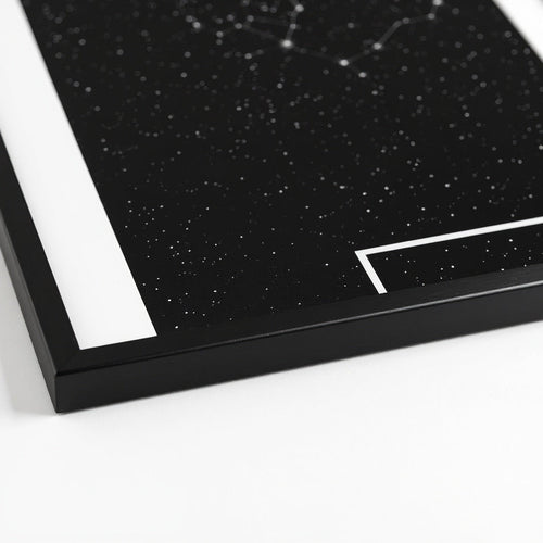 Detail of crisp celestial constellation lines and personalized date inscription