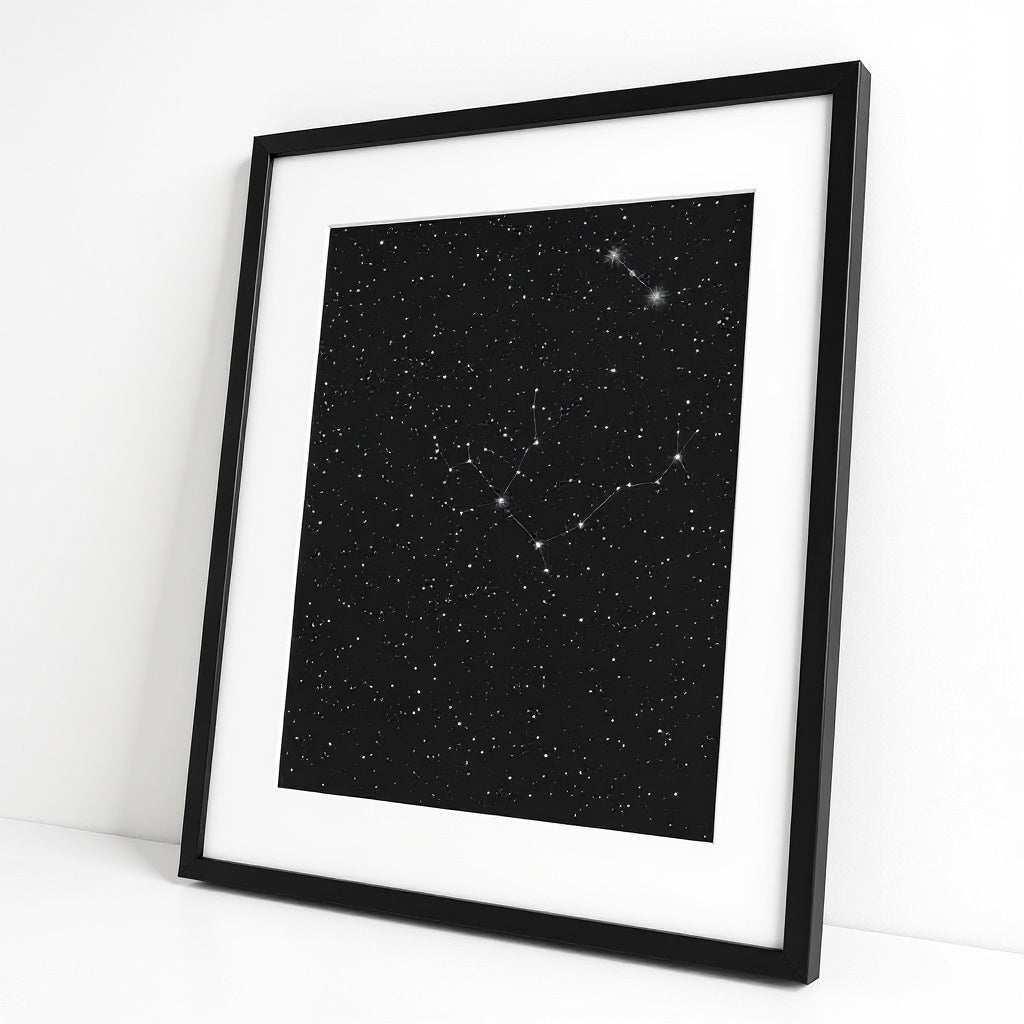 Archival paper star map print displayed in sleek black minimalist frame