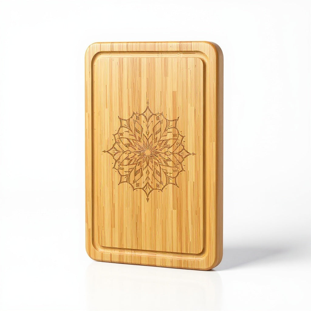 Side profile showing sturdy solid bamboo thickness and built-in juice groove