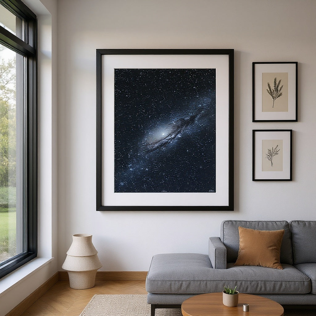 Personalized night sky canvas art placed on decorative bedroom shelf