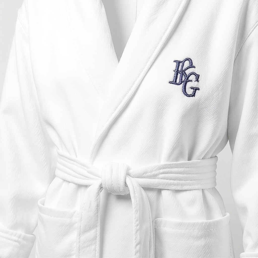 Close-up of dense absorbent terry cotton loops and fine monogram embroidery