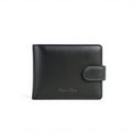 Black full-grain genuine leather bifold wallet (4.25 x 3.25 in) with custom engraving