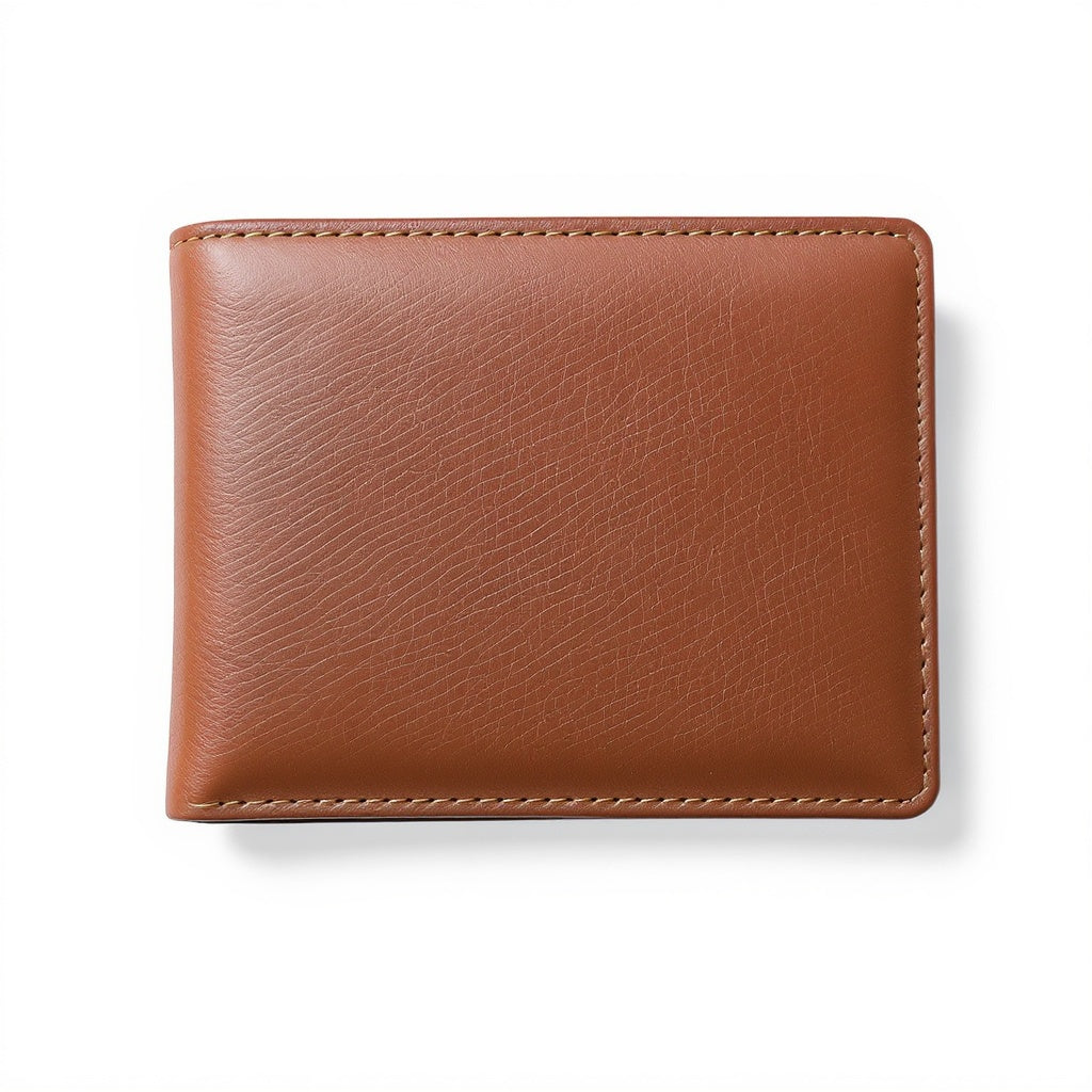 Rich brown genuine leather minimalist wallet (4.5 x 3.25 in) with custom initials