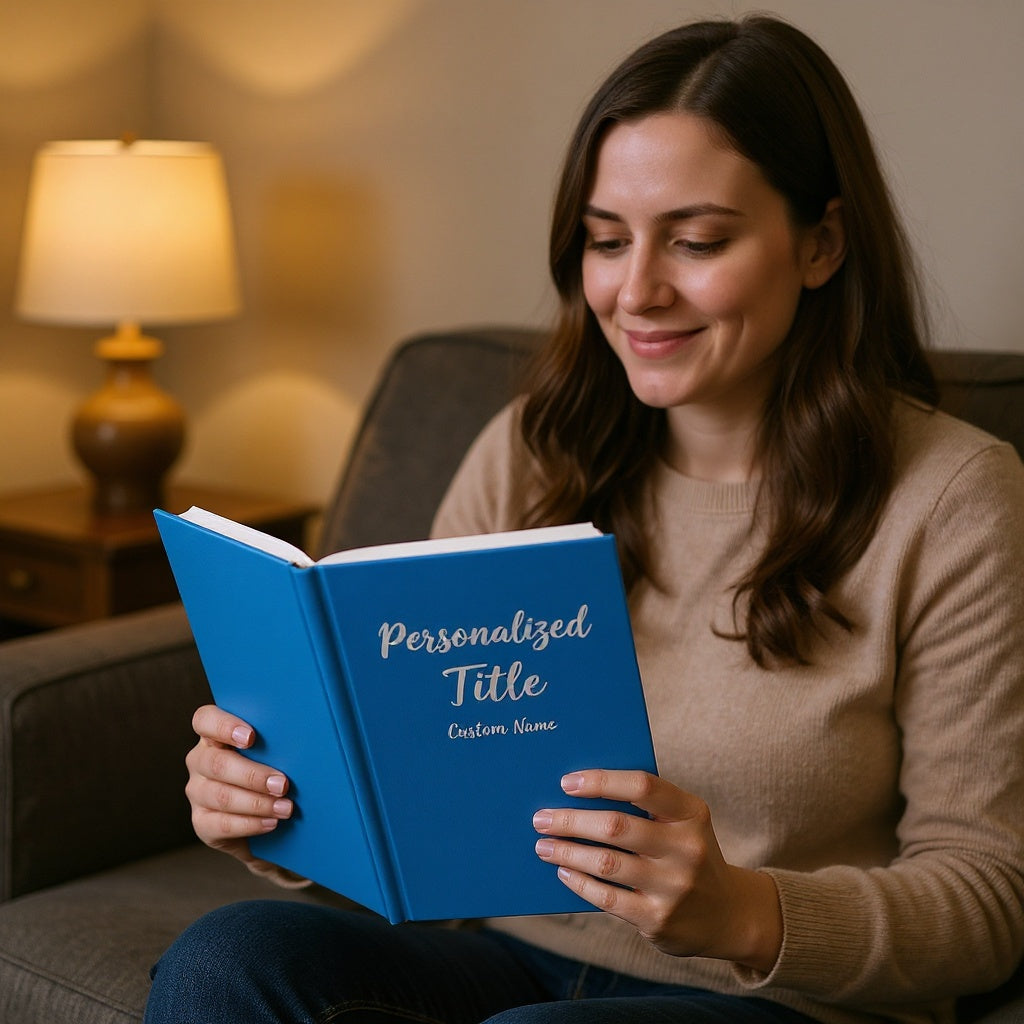 Parent and child reading their personalized story book together at bedtime