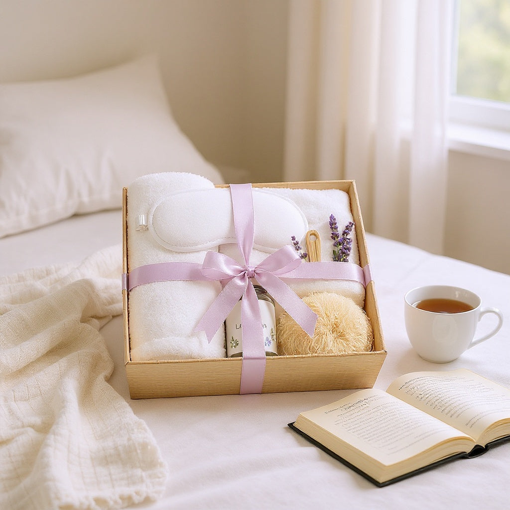 Deluxe 12-piece spa set assembled in reusable woven gift basket with satin bow