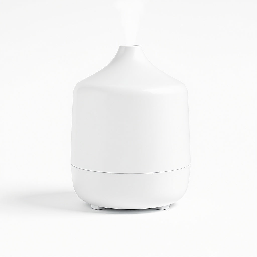 Modern ultrasonic aromatherapy essential oil diffuser (6.5 x 6.5 in) in matte white
