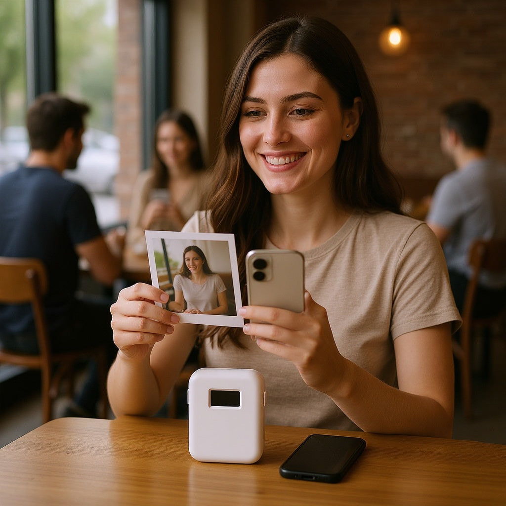 Printing smartphone travel photos instantly while sitting in a cafe