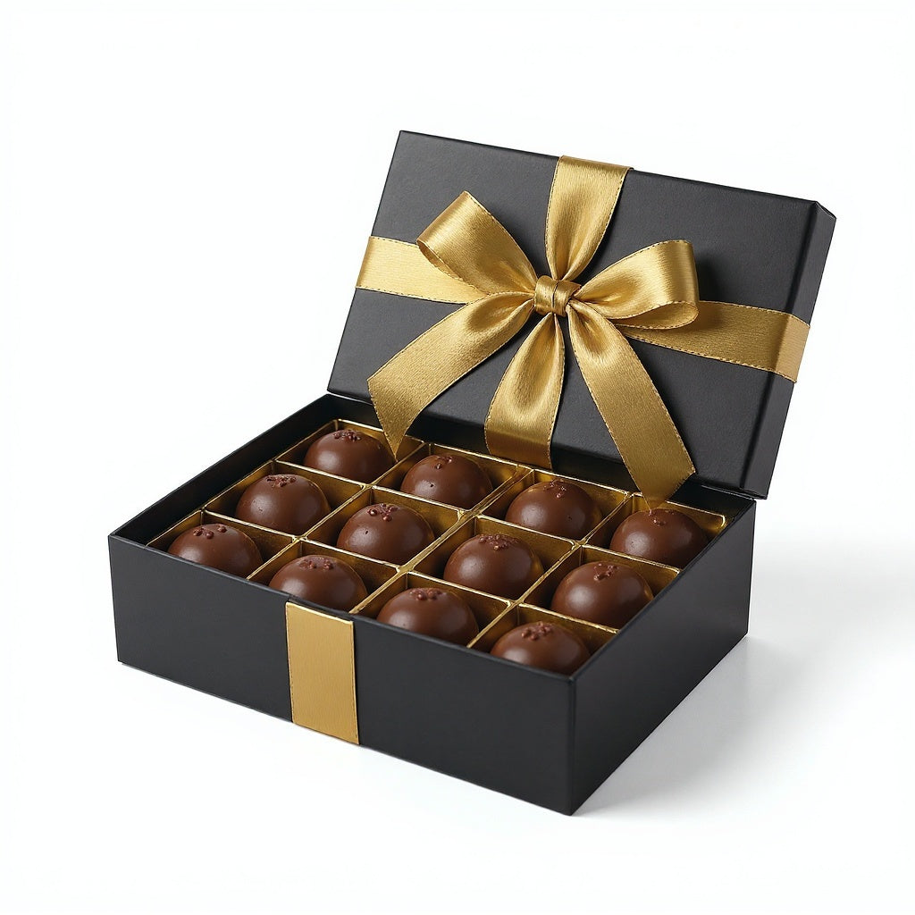 Cross-section showing rich creamy chocolate ganache center inside crisp shell