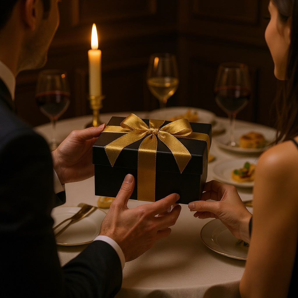 16-count truffle assortment in elegant gold-foiled ballotin box with bow