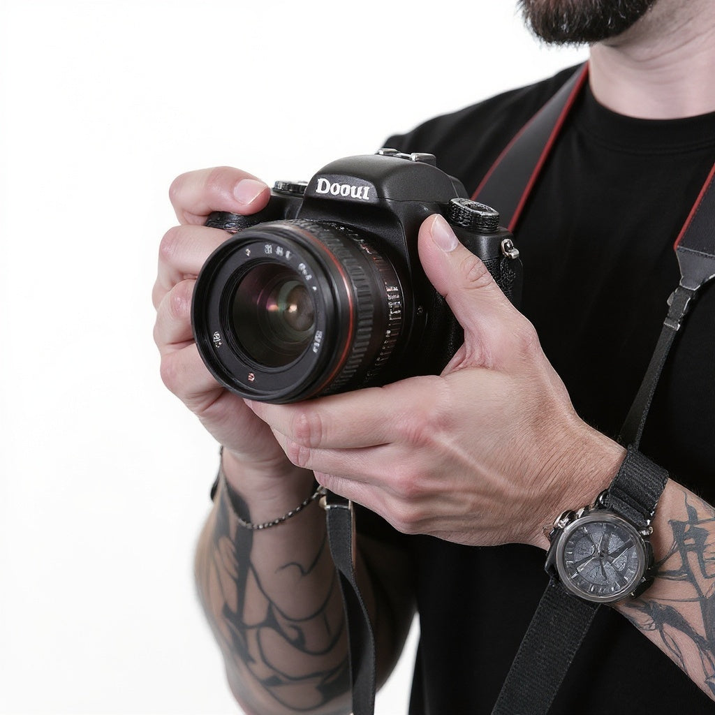 Instructor explaining manual camera aperture, shutter speed, and lighting setup