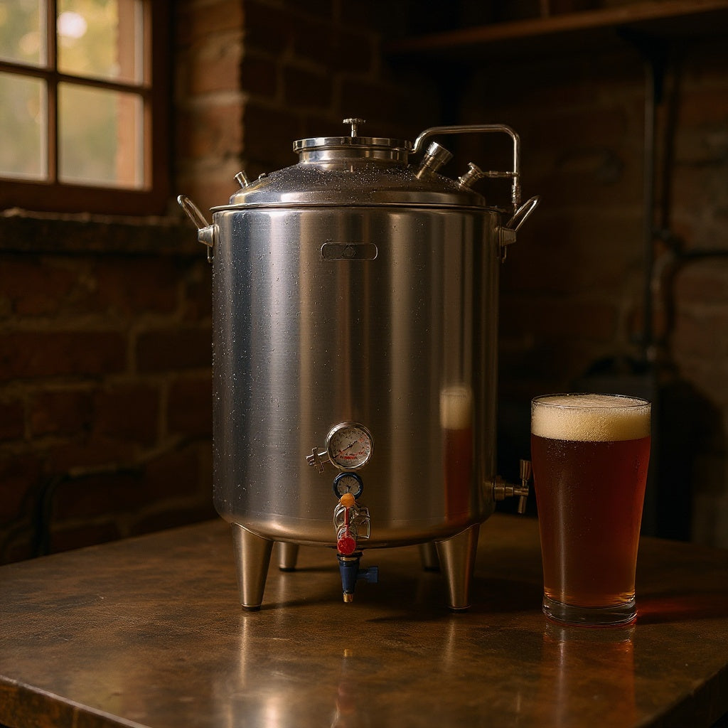 Craft beer brewing kit assembled with ingredient hops and malt grain pack