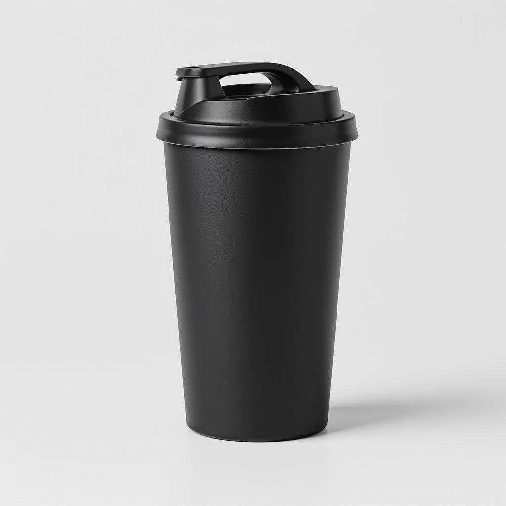 Insulated 16oz stainless steel reusable travel coffee tumbler in matte black