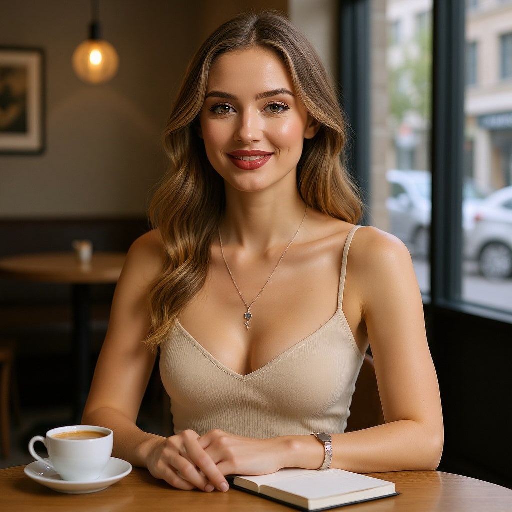 Personalized constellation necklace worn delicately along neckline