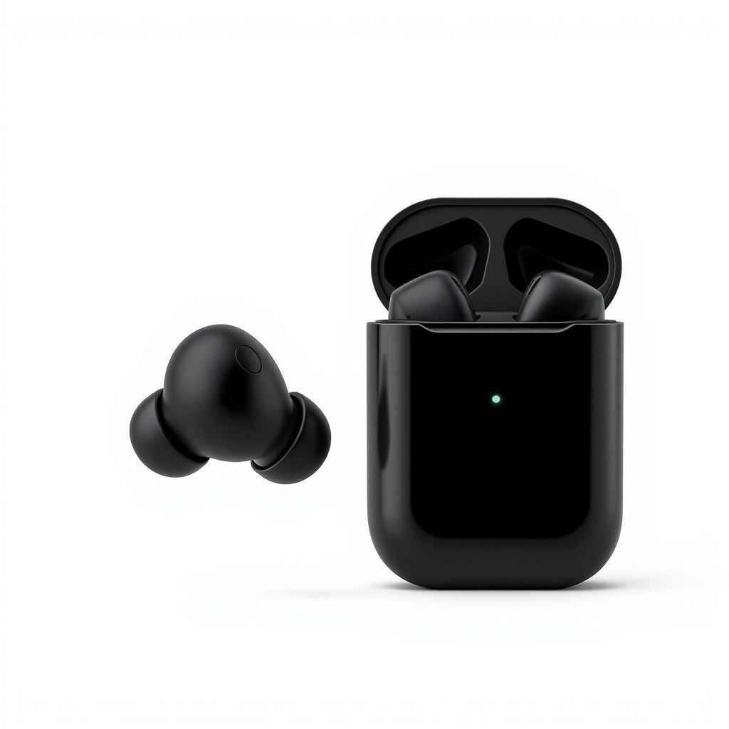 True wireless Bluetooth earbuds with 30-hour battery life and charging case in black