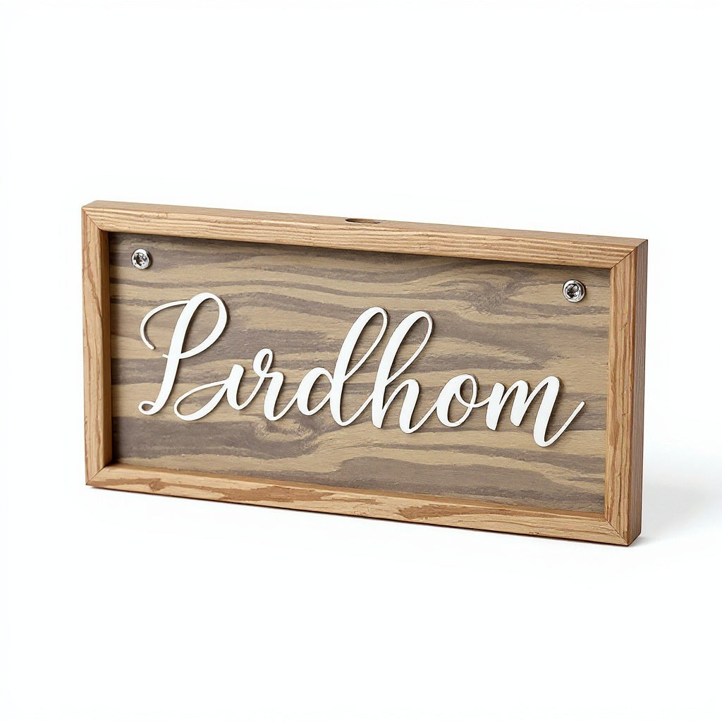 Pre-installed sawtooth hanging hardware on back of solid wood sign